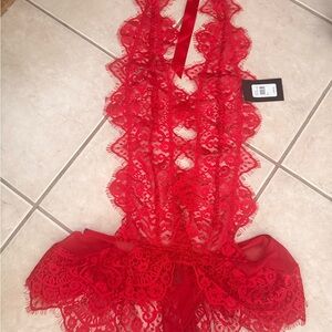 Stephanie Elegant Red Lace Bodysuit